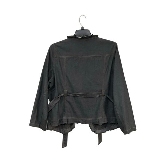 D.F.A New York Dark Grey Ruffle Jacket Tie Front High Neck Sz 1X Plus Steampunk - Picture 2 of 5